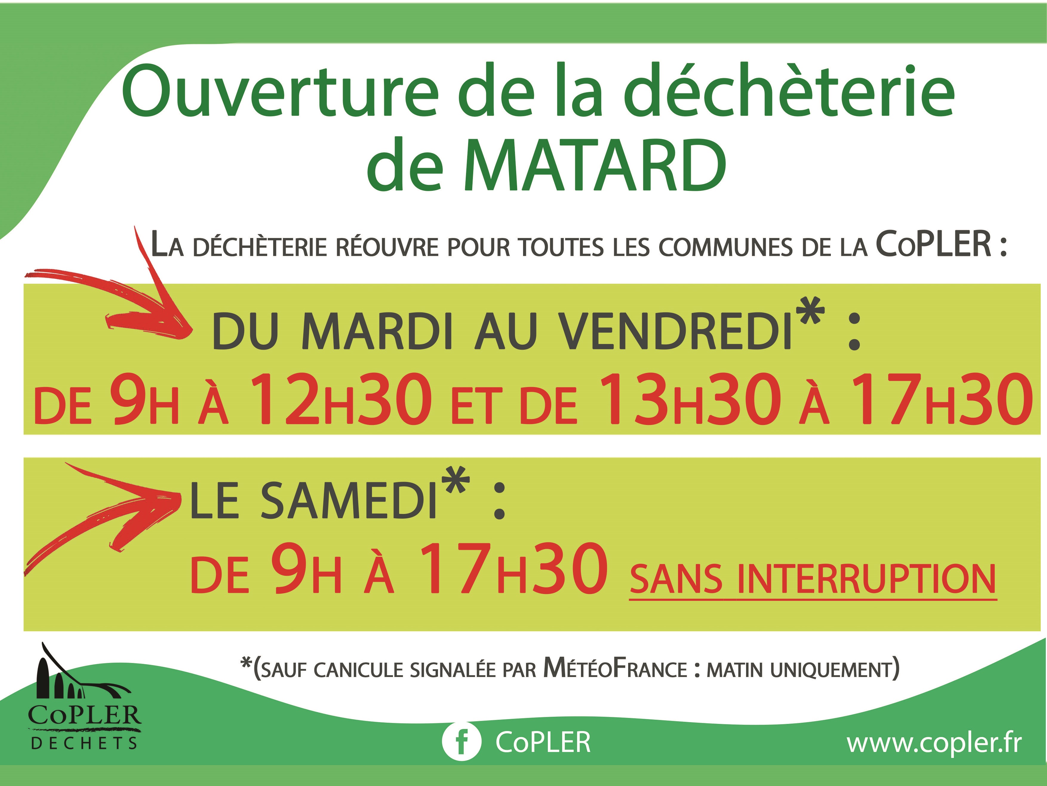 Nouveaux horaires MATARD 2 juin 2020