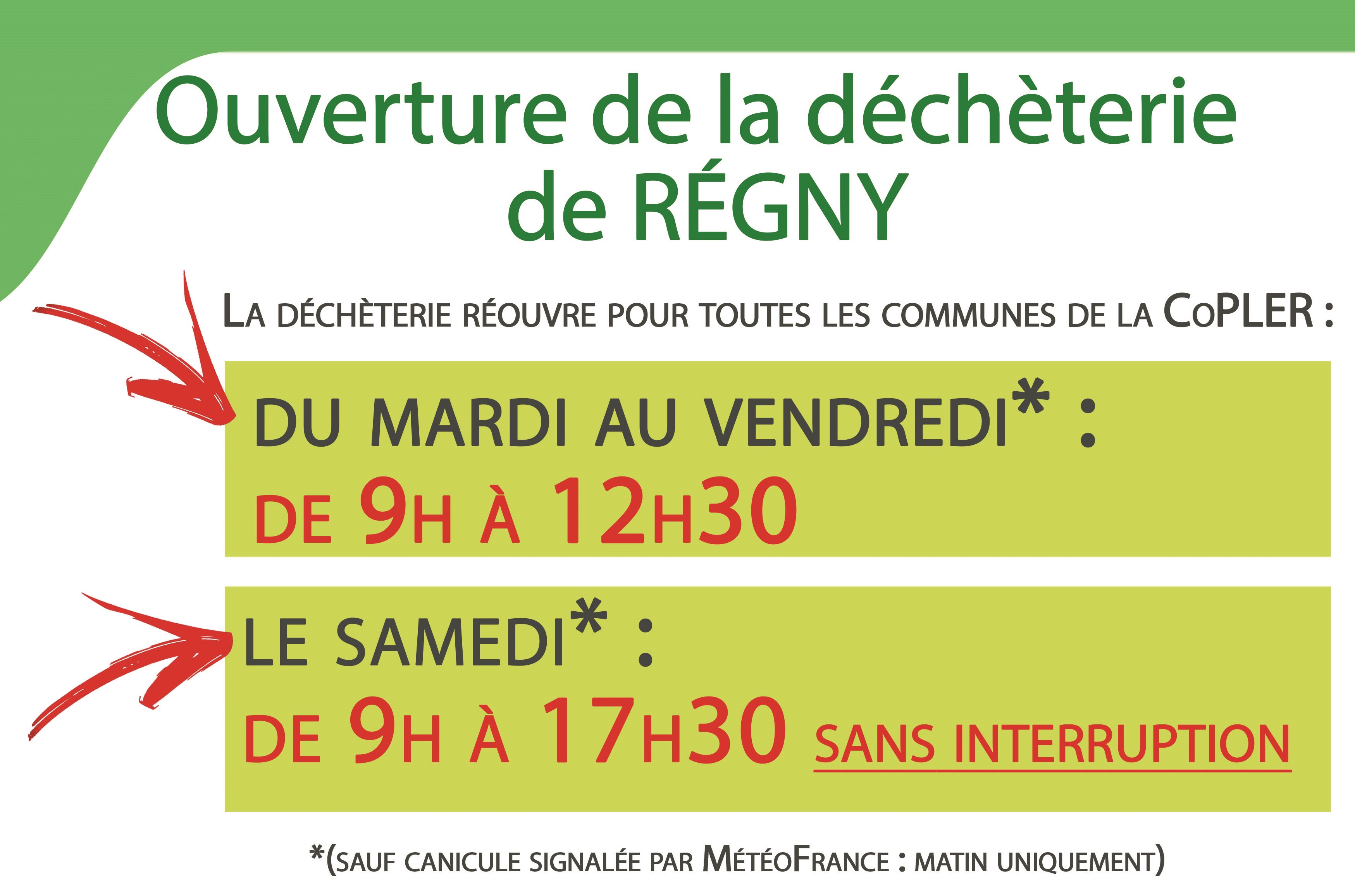 Nouveaux horaires Regny 2 juin 2020